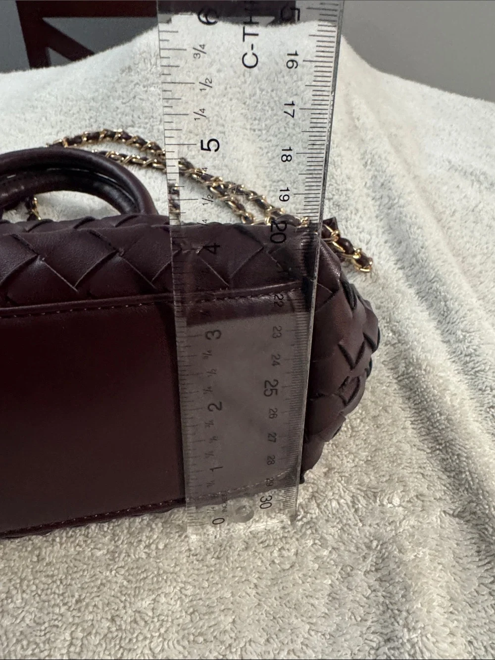 Woven Vegan Burgundy Top-Handle Bag